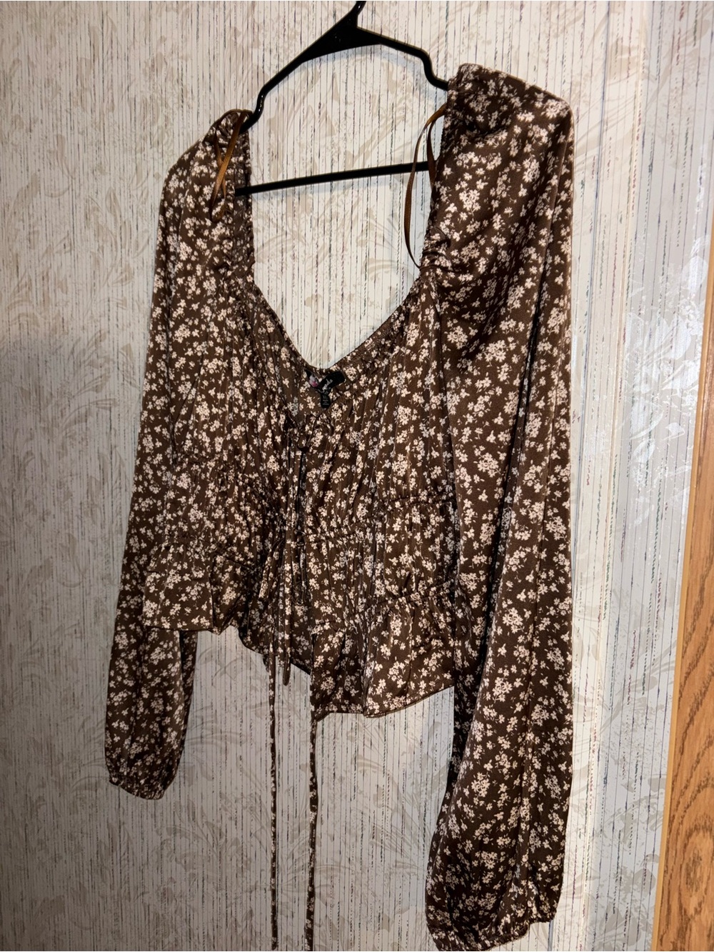 Brown Floral Peasant Blouse - Women's Top